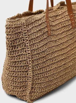 Braided straw squared tote bag