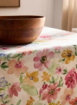 Bright flower touch of linen tablecloth
