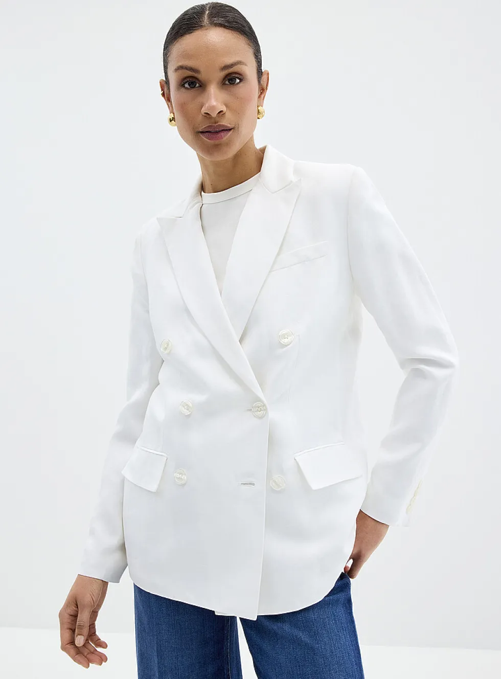 Bright white double-breasted blazer