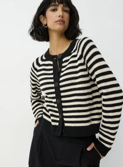 Broad stripes cropped shaker-rib cardigan
