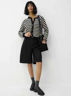 Broad stripes cropped shaker-rib cardigan