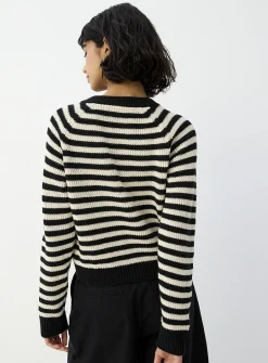 Broad stripes cropped shaker-rib cardigan