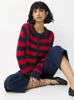 Broad stripes cropped shaker-rib cardigan