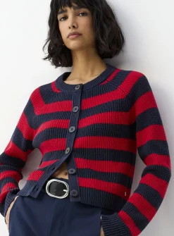 Broad stripes cropped shaker-rib cardigan