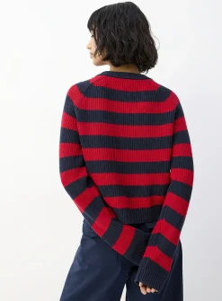 Broad stripes cropped shaker-rib cardigan