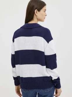 Broad stripes Johnny-collar sweater