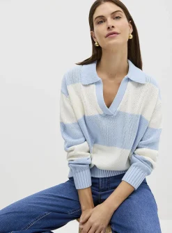 Broad stripes Johnny-collar sweater