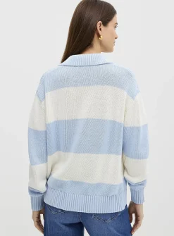 Broad stripes Johnny-collar sweater