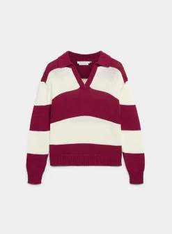 Broad stripes Johnny-collar sweater