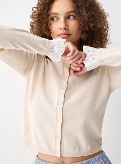 Broderie anglaise cuffs cardigan