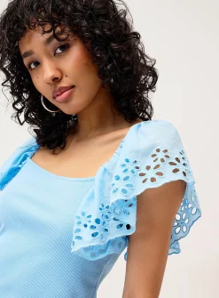 Broderie anglaise sleeve cropped T-shirt