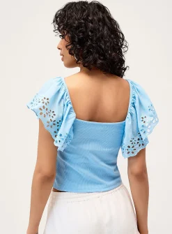 Broderie anglaise sleeve cropped T-shirt