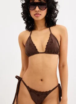 Broderie anglaise slim bikini with a suede feel