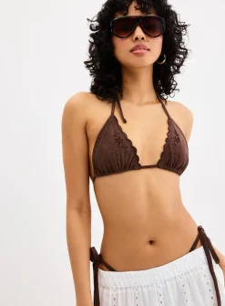 Broderie anglaise triangle top with a suede feel