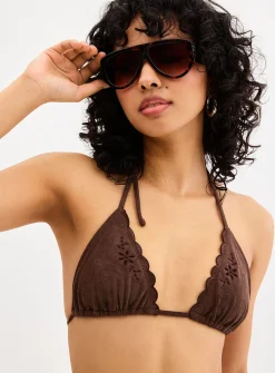 Broderie anglaise triangle top with a suede feel