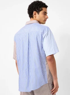 Brown and blue striped crisp poplin shirt