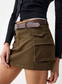 Brown belt cargo miniskirt