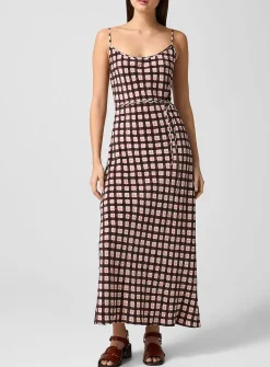 Brown gingham pure silk dress