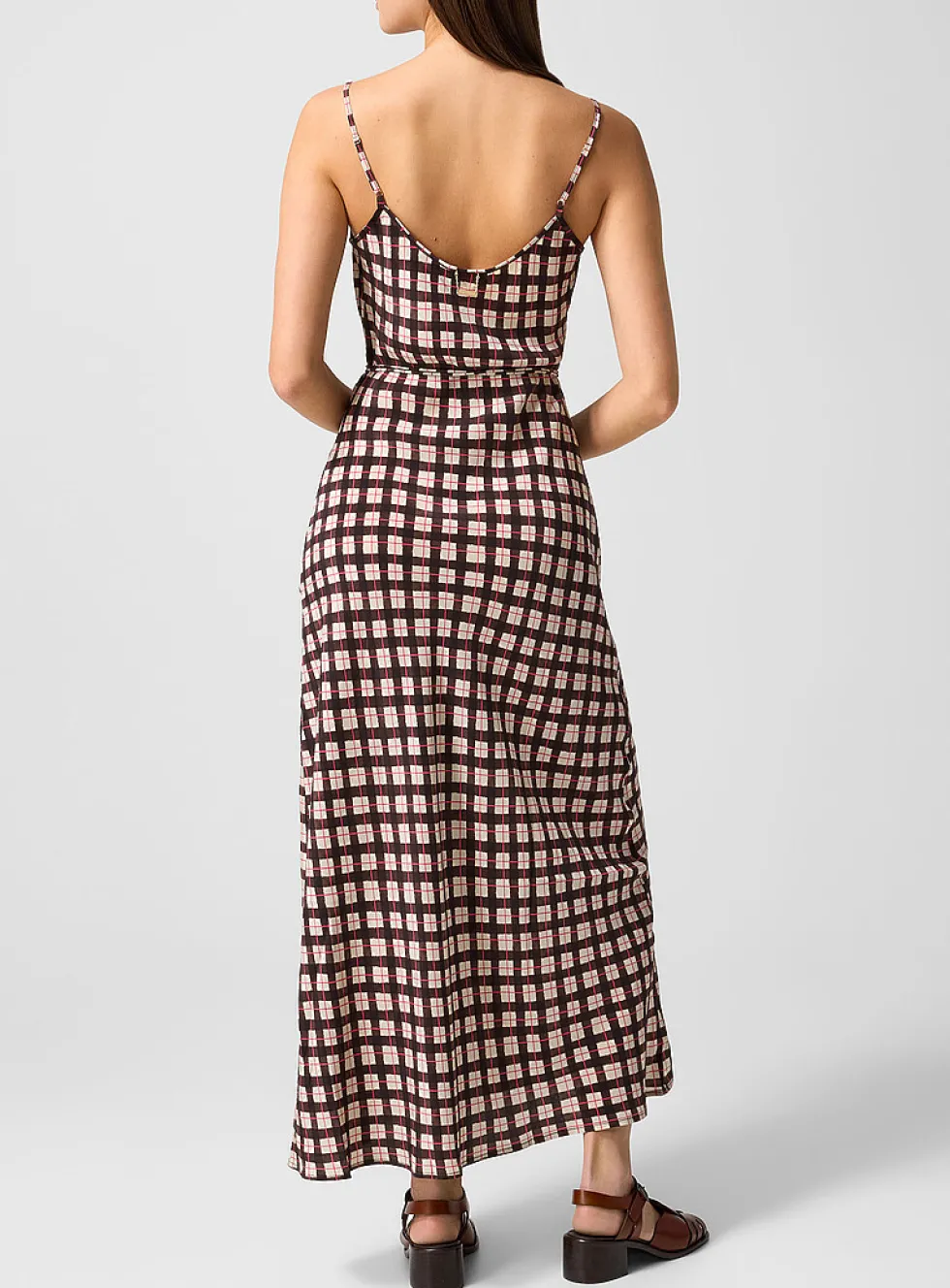 Brown gingham pure silk dress