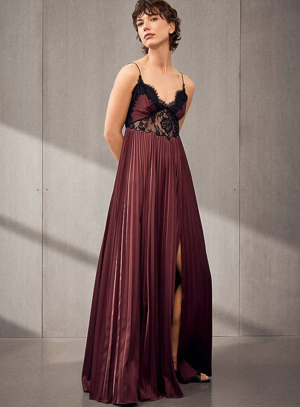Brown lace slip dress