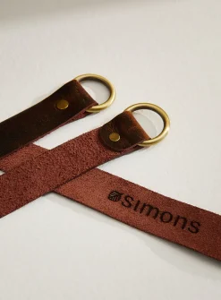 Brown leather curtain holders
