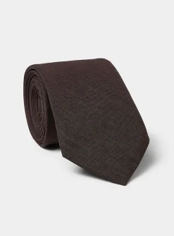 Brown linen-blend tie