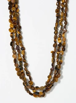 Brown natural-stone three-row necklace