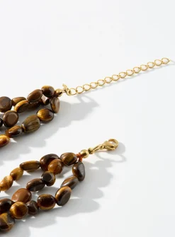 Brown natural-stone three-row necklace