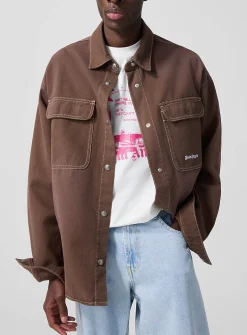Brown twill overshirt with pockets