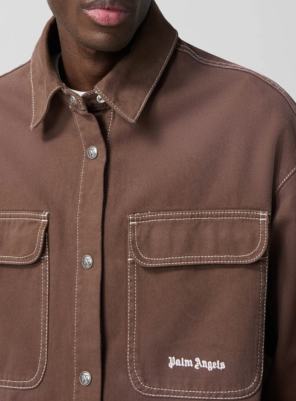 Brown twill overshirt with pockets