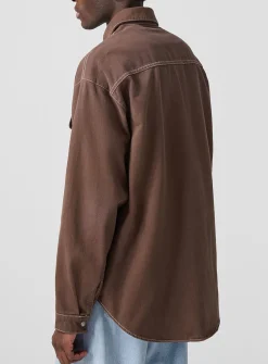 Brown twill overshirt with pockets