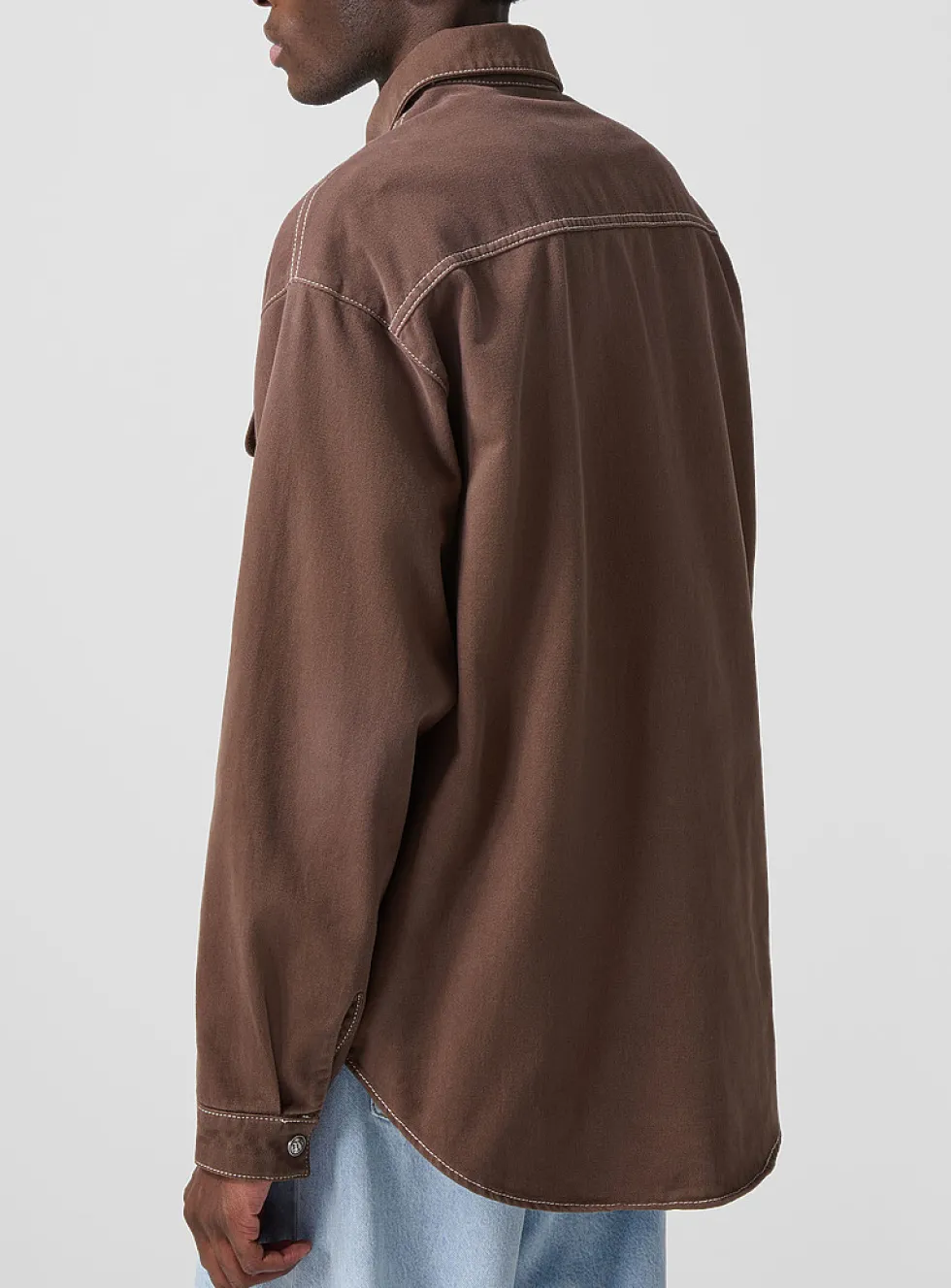 Brown twill overshirt with pockets
