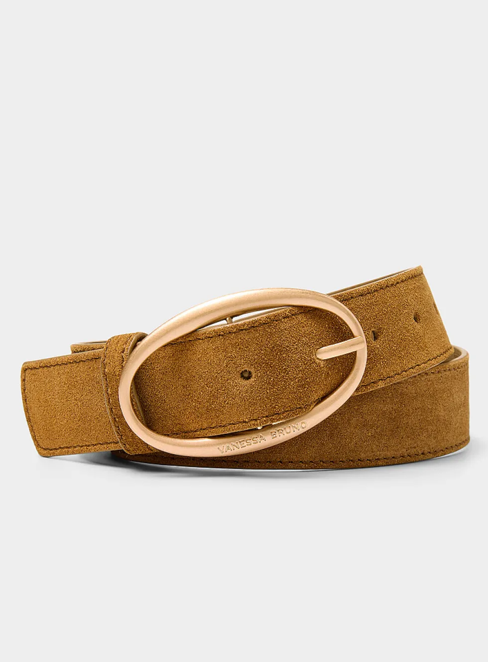 Brushed copper oval buckle sueded belt