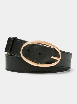 Brushed copper oval buckle leather belt