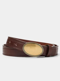 Brushed metal oval-buckle belt