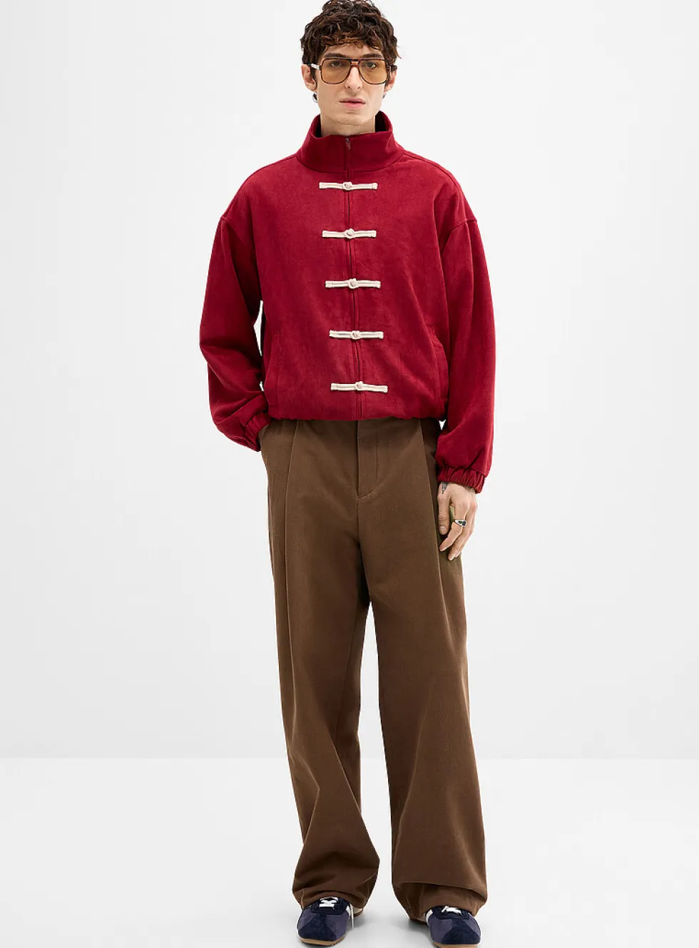 Brushed twill pleated chinos
