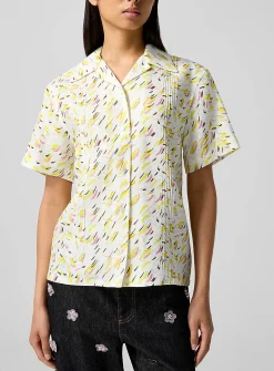 Brushstroke Wave printed linen shirt