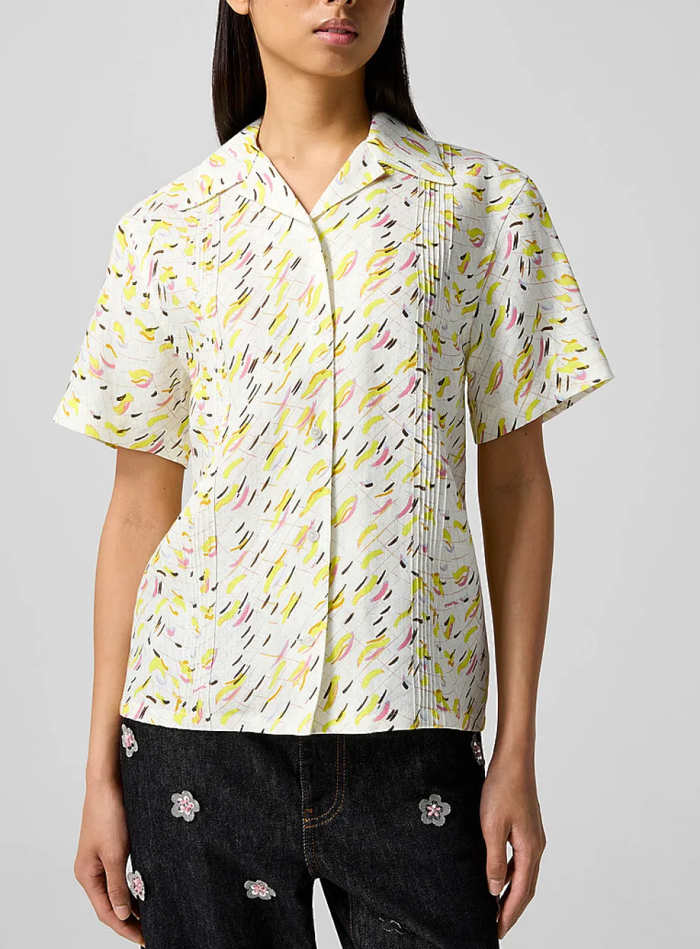 Brushstroke Wave printed linen shirt