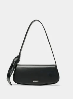 Buckled leather baguette bag