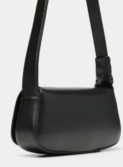 Buckled leather baguette bag