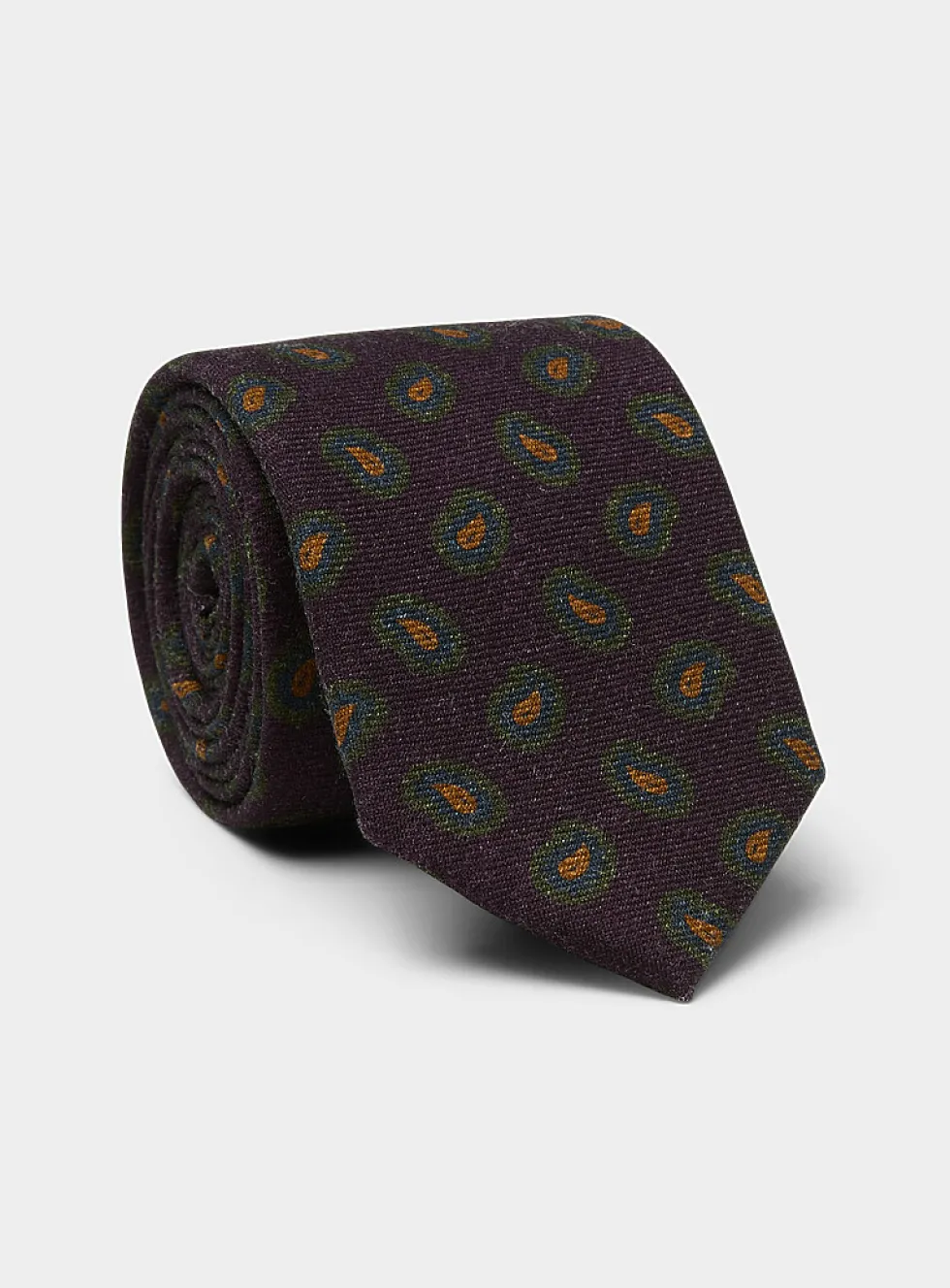 Burgundy paisley pure wool tie