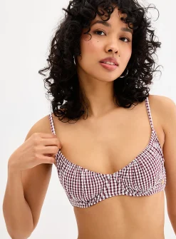 Burgundy seersucker gingham balconette