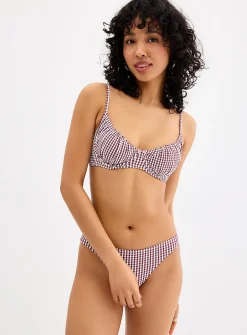 Burgundy seersucker gingham balconette