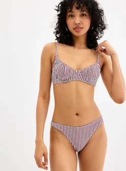 Burgundy seersucker gingham slim bikini