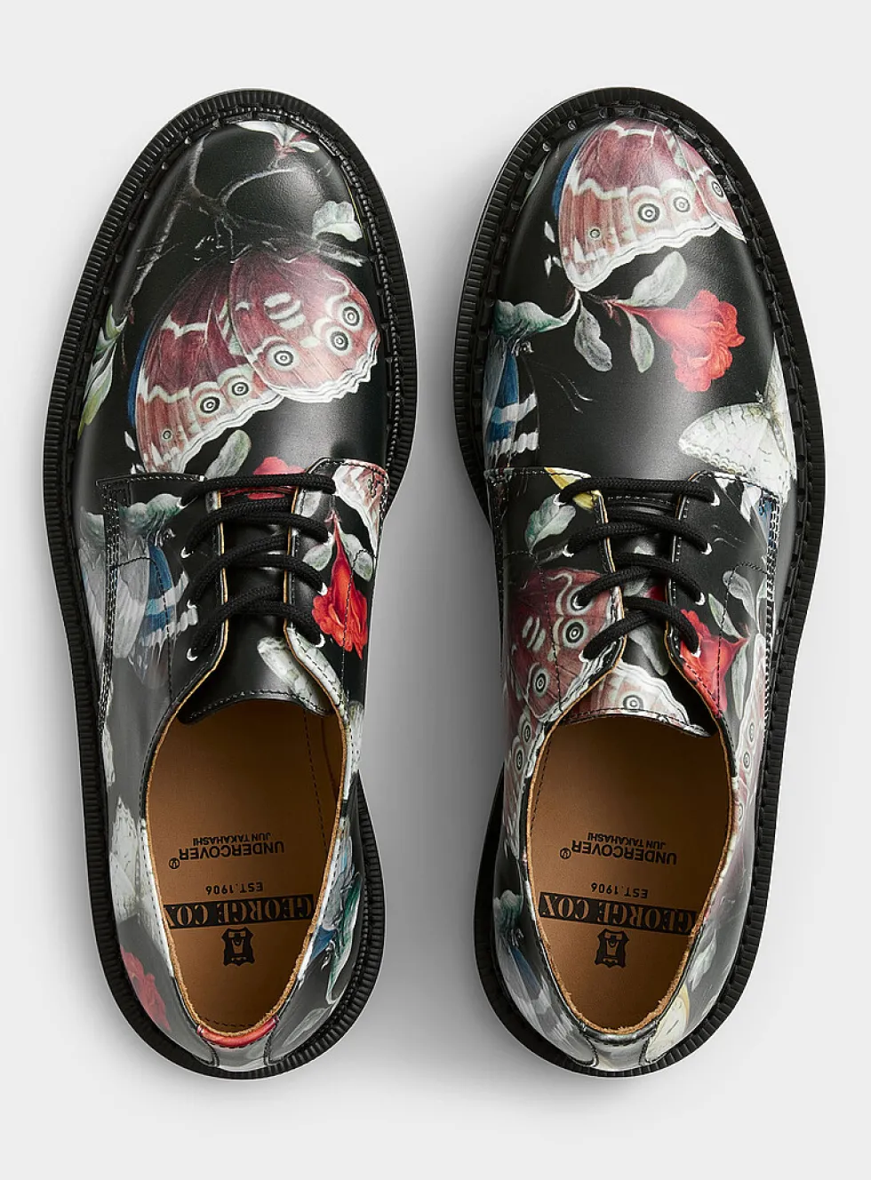 Butterfly print derby shoes