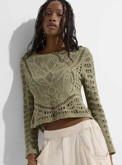 Buttoned back crocheted sweater