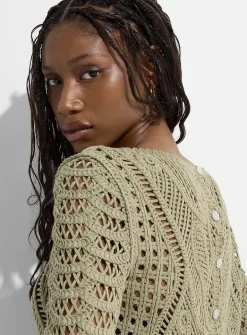 Buttoned back crocheted sweater
