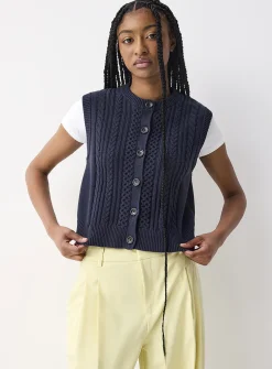 Buttoned cable-knit sweater vest