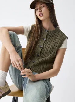 Buttoned cable-knit sweater vest