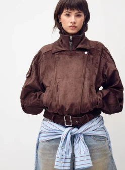 Buttoned flap faux-suede jacket